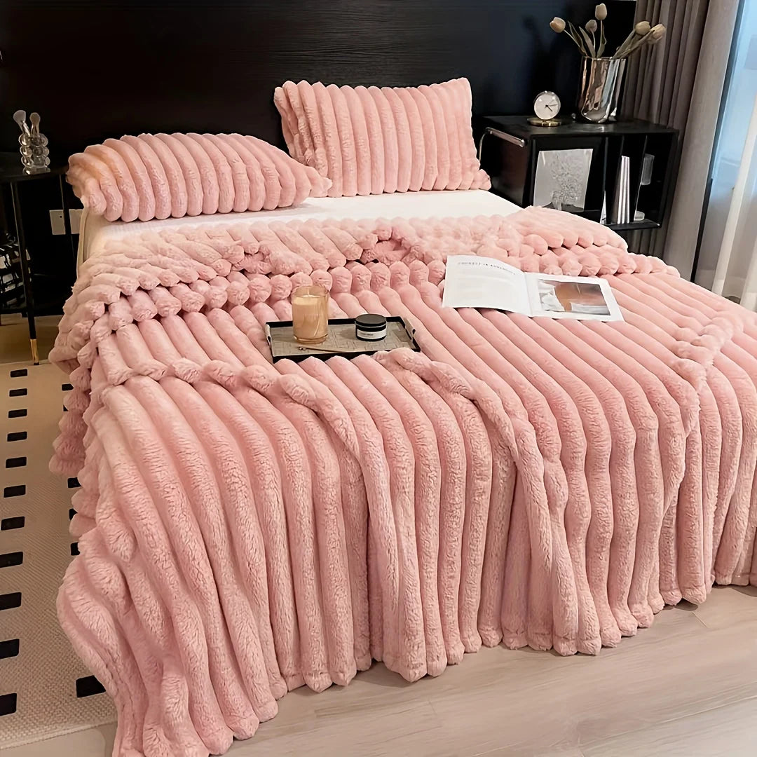 Solid Thickened Wide Striped Flannel Multifunctional Blanket, Can Be Used As Bed Sheet Cover Blanket, Sofa Blanket,nap Blanket