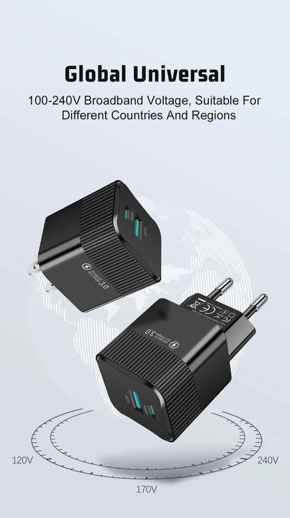 2 Ports PD 25W USB C Fast Charger KR EU  Mini Travel Plug Phone Fast Charging Adapter for iPhone 15 Pro Max Oneplus