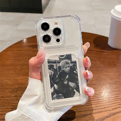 Przezroczyste Etui Portfelowe na Karty do iPhone 16 15 14 13 12 11 Pro Max Mini X XR 7 8 Plus Przezroczysta Odporna na Wstrząsy Miękka Obudowa