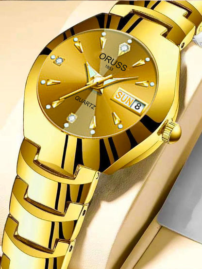 ORUSS Business Casual Womens Quartz Watches Luxury Fashion Wristwatch Stainless Steel Date Week 30M Waterproof Womens Wristwatch