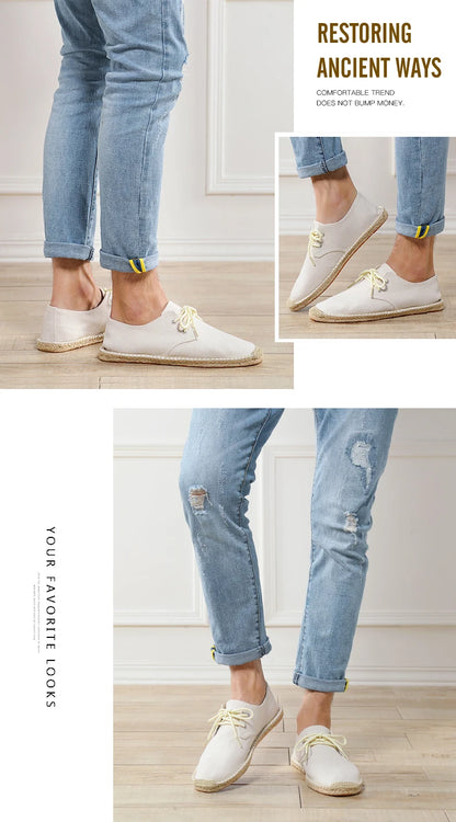 Male Casual Canvas Hemp Insole Fisherman Light Shoes Ethnic Style Men Espadrille Flats Shoes Summer Casual Shoes Driving Shoes