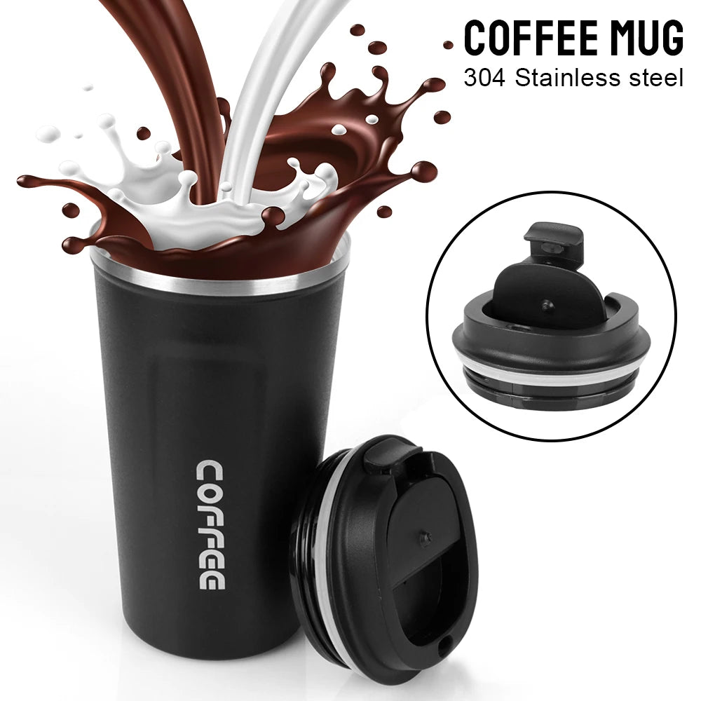 Thermo Cafe Coffee Mug Car Thermos, 380/510ml Leak-Proof Travel Cup for Tea Water Coffee, Double Stainless Steel
