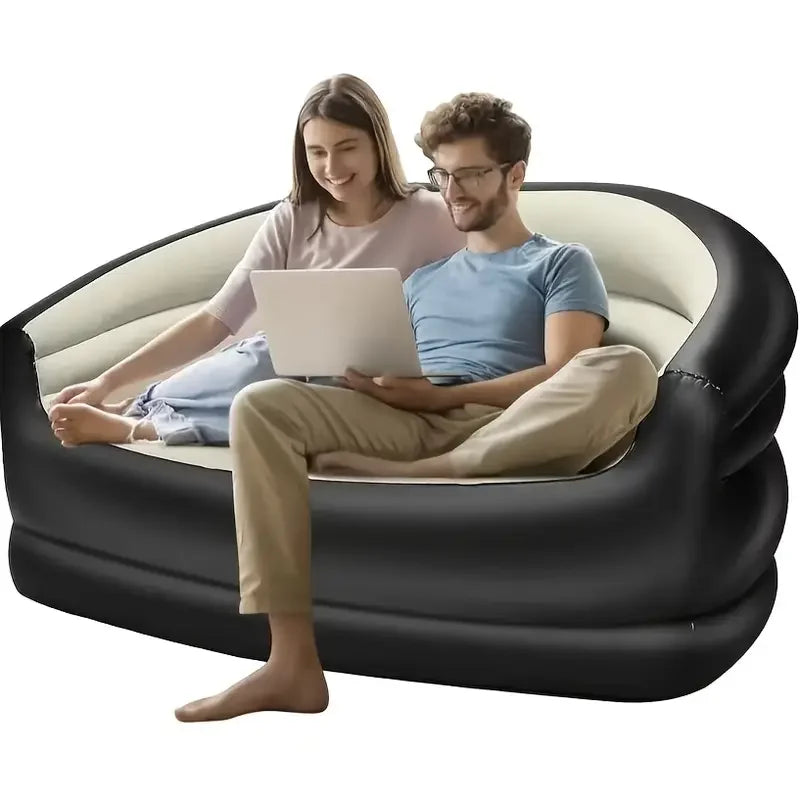 Outdoor Portable Inflatable Bed, Lounging Double Sofa, Folding Camping Inflatable Recliner, Flocking Outdoor Inflatable Sofa