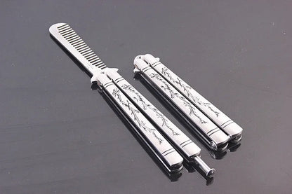 Outdoor Training Butterfly Knife Trainer  Stainless Steel Knife Folding Knife No Edge Dull Tool Combs Shape 56 HRC