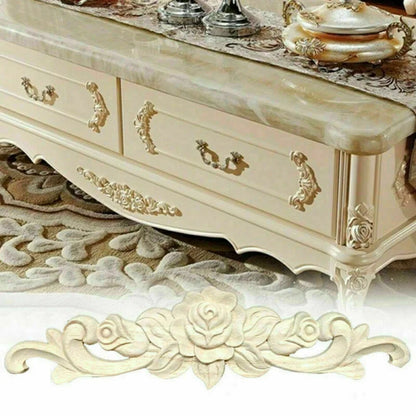 Natural Floral Wooden Carved Applique Wooden Figurines Crafts Corner Frame Appliques Frame Wall Door Furniture Woodcarving Decor