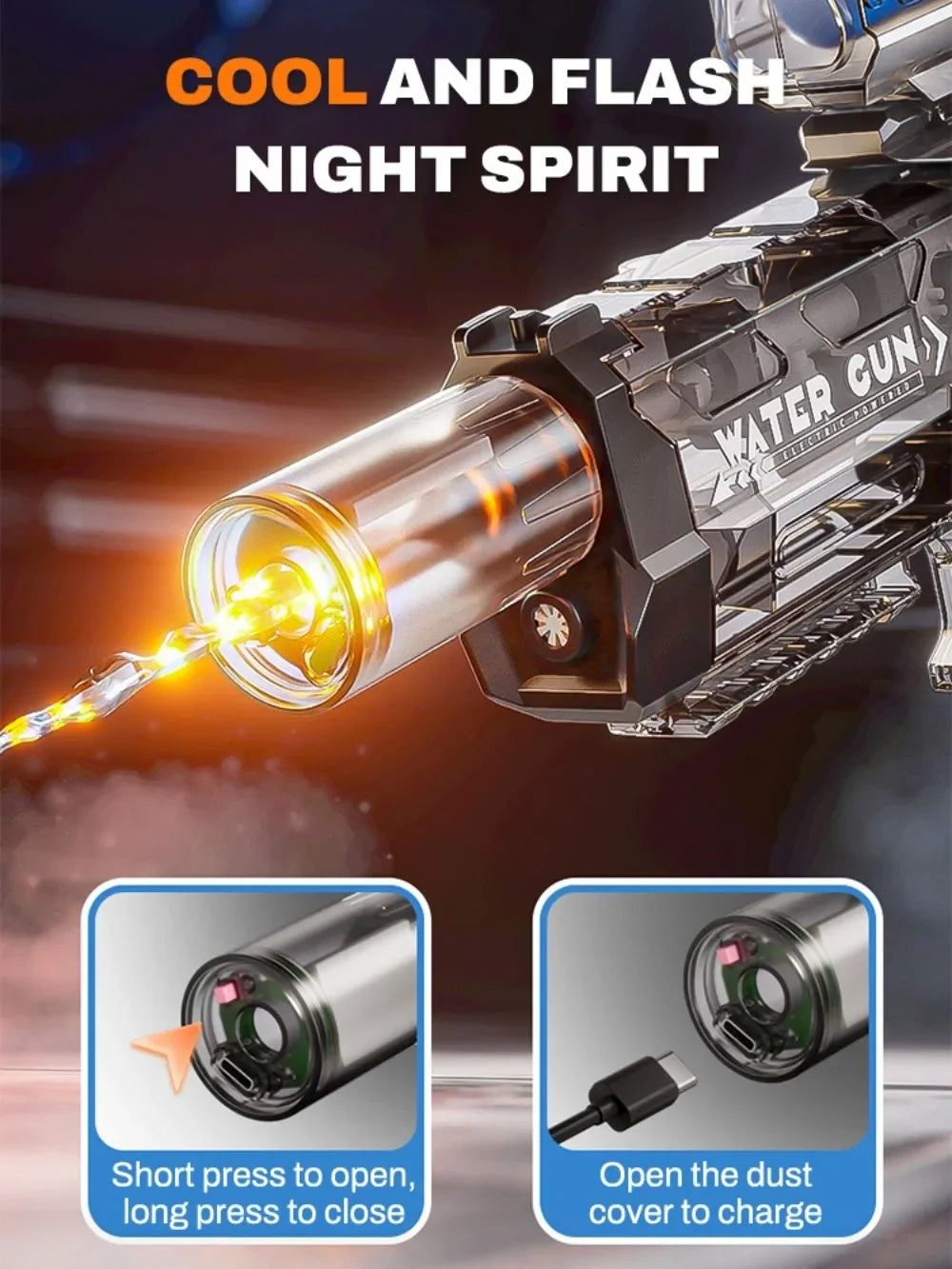 Lighting Electric Water Gun Continuous Water Spraying High-pressure Powerful Water Gun Children's Outdoor Game Toy Festival Gift