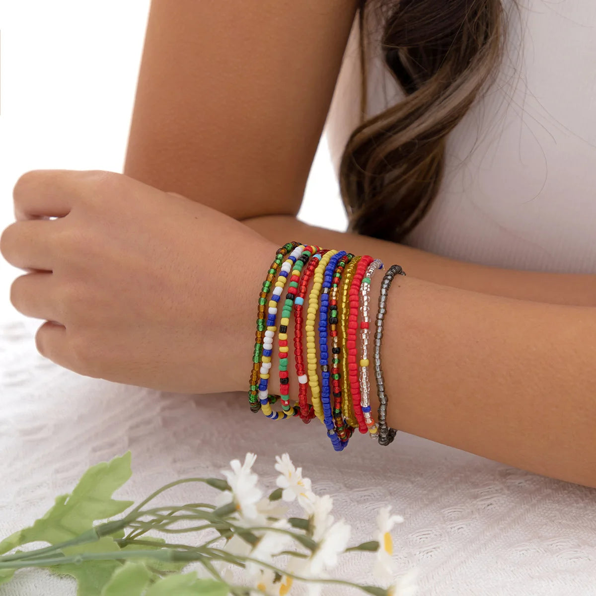 10/15/20/30/40pcs Colorful Rice Beads Bracelet Set For Women Candy Color Summer Vacation Beach Charm Jewelry Gift For Girls