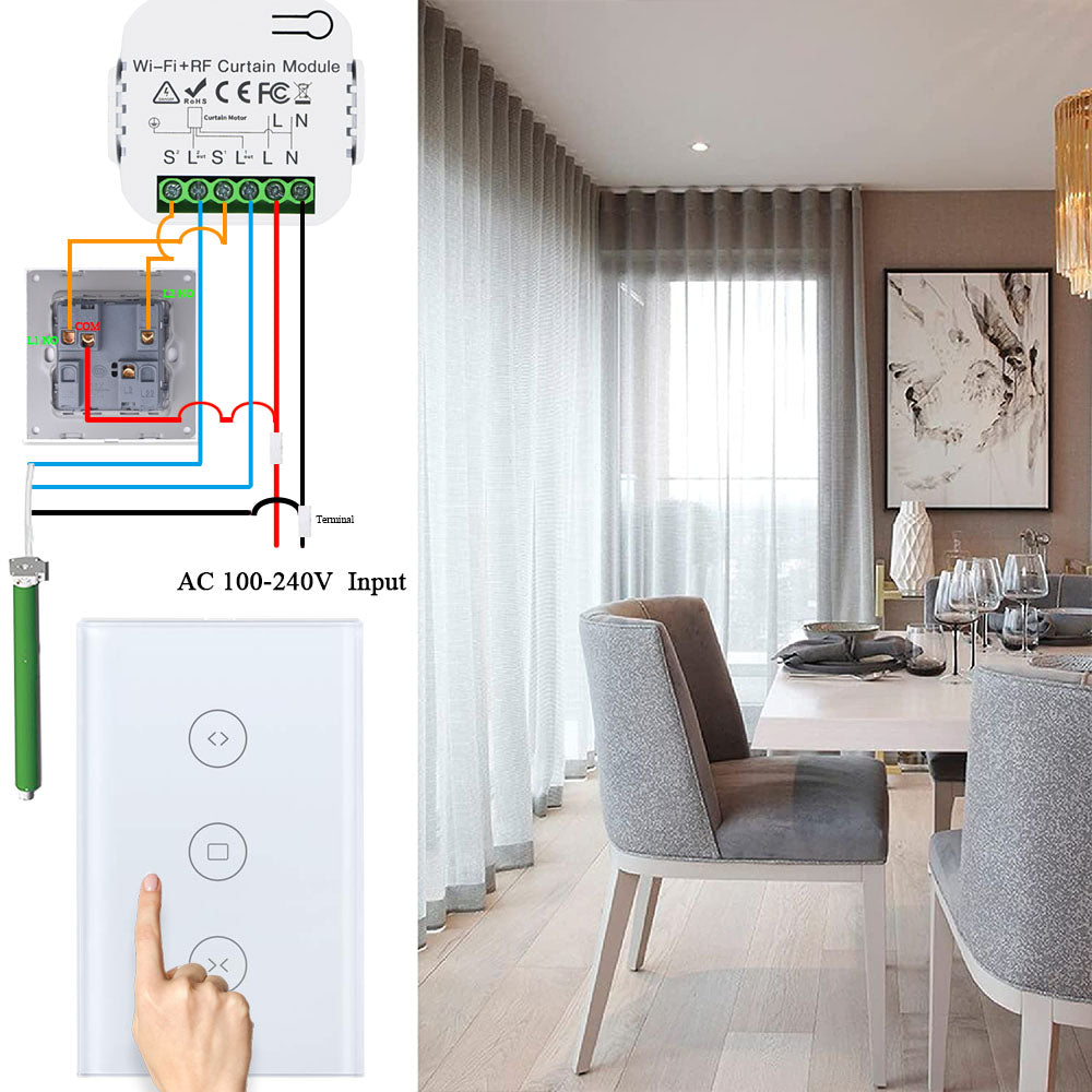 Tedeligo Tuya WiFi RF Smart Curtain Switch,110V 220V Roller Shutter Blinds Control Module with Wireless Remote,work with Alexa