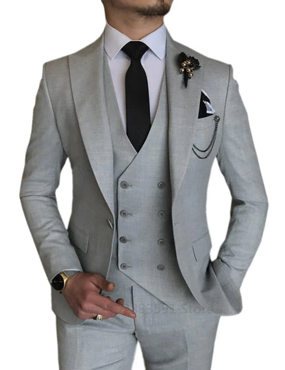 3 Piece Men's Wedding Dress Suits Slim Fit Lapel Tuxedos Party Leisure Formal Male Suit For Groomsman Suit (Blazer+Vest+Pants)