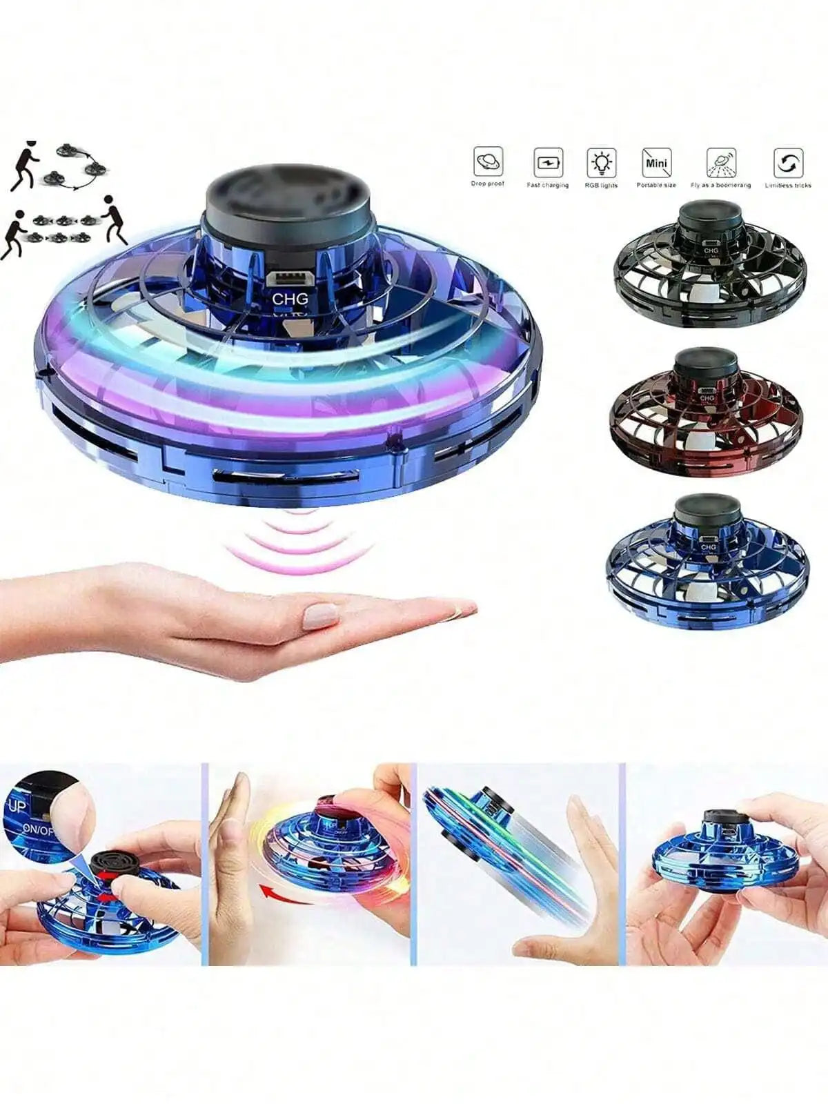 Whirling Fingertip Gyroscope, Floating and Glowing Whirling Gyro, Aerodynamic Fingertip Gyro with Free Flight Path, Creative Fly