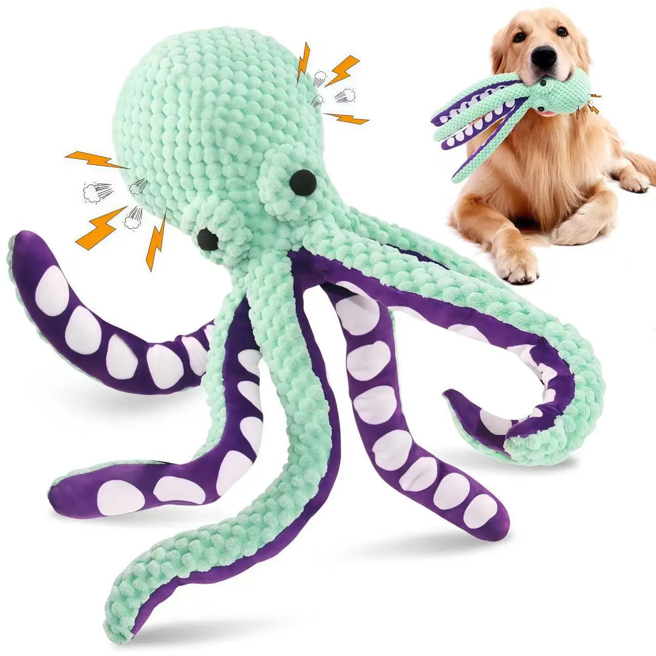 Squeaky Octopus Dog Toy, Pineapple Plush Chew Toy with Squeaker&CrinkleTentacles,InteractiveDentalPuppyToy for Small Medium Dogs