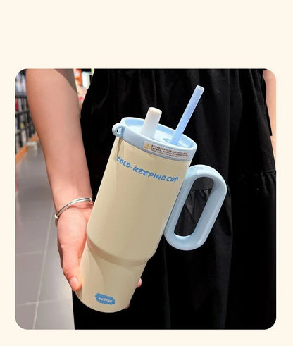 JUSTINLAU 750ml Insulated Cup Ice Tumbler 316 Stainless Steel Thermal Cups With Straw & Handle Cold Hot Outdoor Travel Car Cup