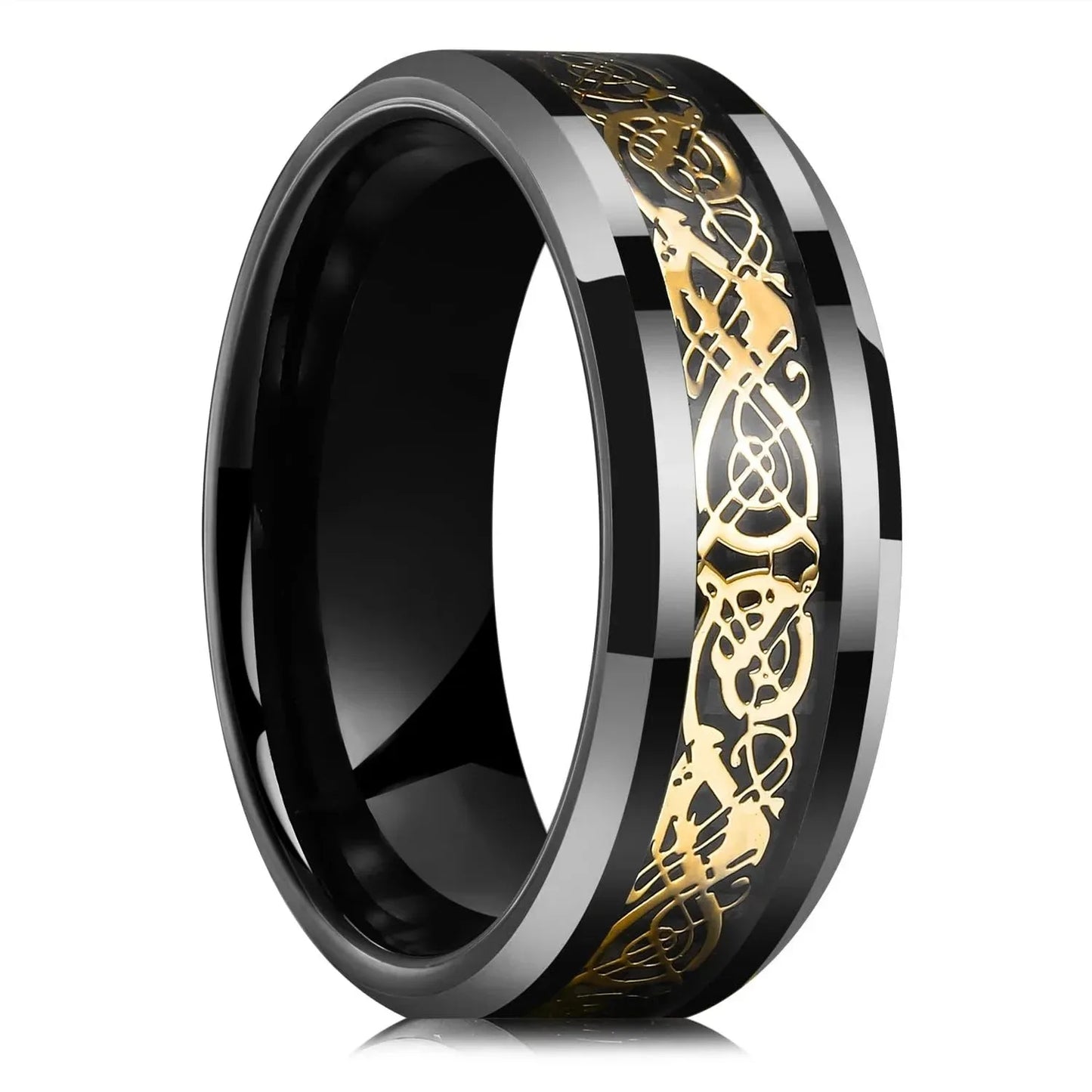 Fashion 8mm Stainless Steel Celtic Dragon Rings For Men Inlay Purple Carbon Fiber Rings Wedding Band Jewelry Birthday Gifts