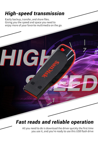 SanDisk USB Flash Drive 128GB 16GB 32GB 64GB Original HIgh Speed Pen Drive Flash Memory Stick USB2.0 U disk for PC USB Pendrive