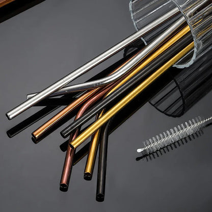 11Pcs Reusable Black Straw Set 304 Stainless Steel Straw Straight Bent Drinking Straw With Cleaning Brush Home Bar Accessory