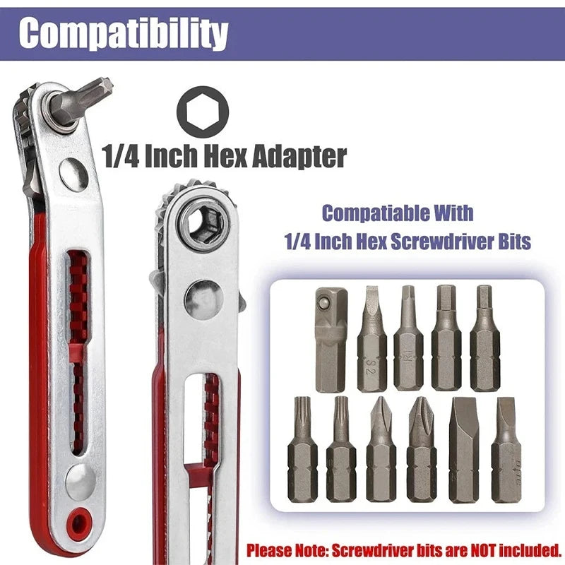 Two Way Ratchet Screwdriver Multifunctional Bidirectional Forward and Reverse Ratchet Screwdriver Elbow Flat Cross Slotted Tool