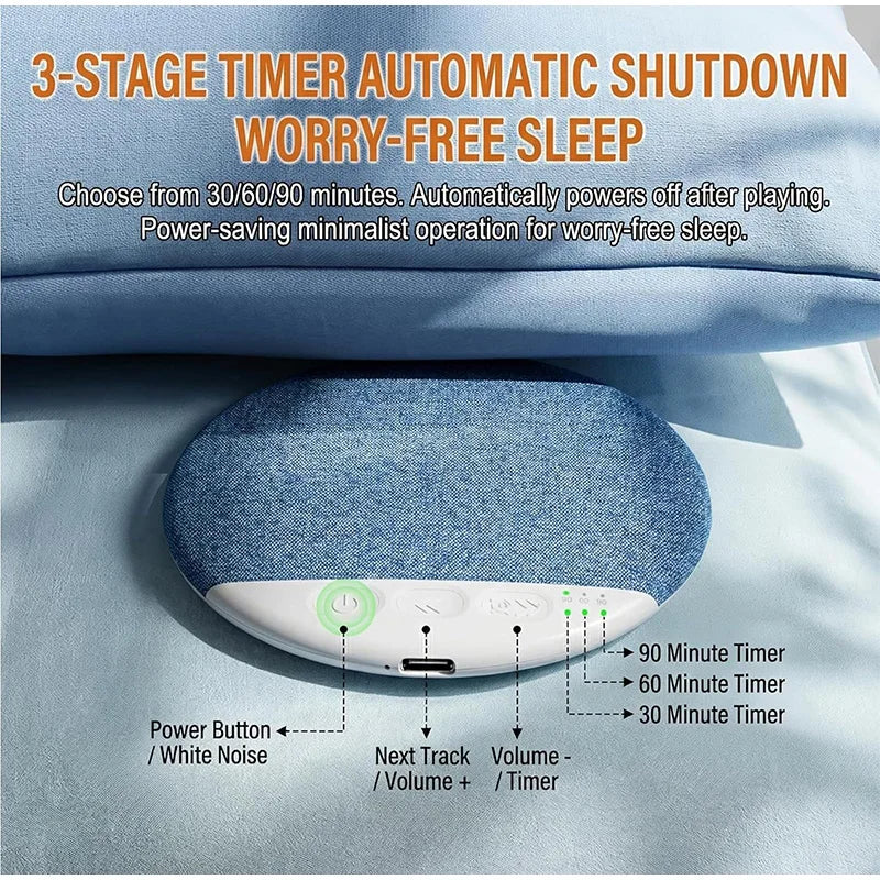 New Upgraded Wireless Under Pillow Speaker Decor Bluetooth Sleep Sound Machine with White Noise 30/60/90 Min Timer for Adult Kid