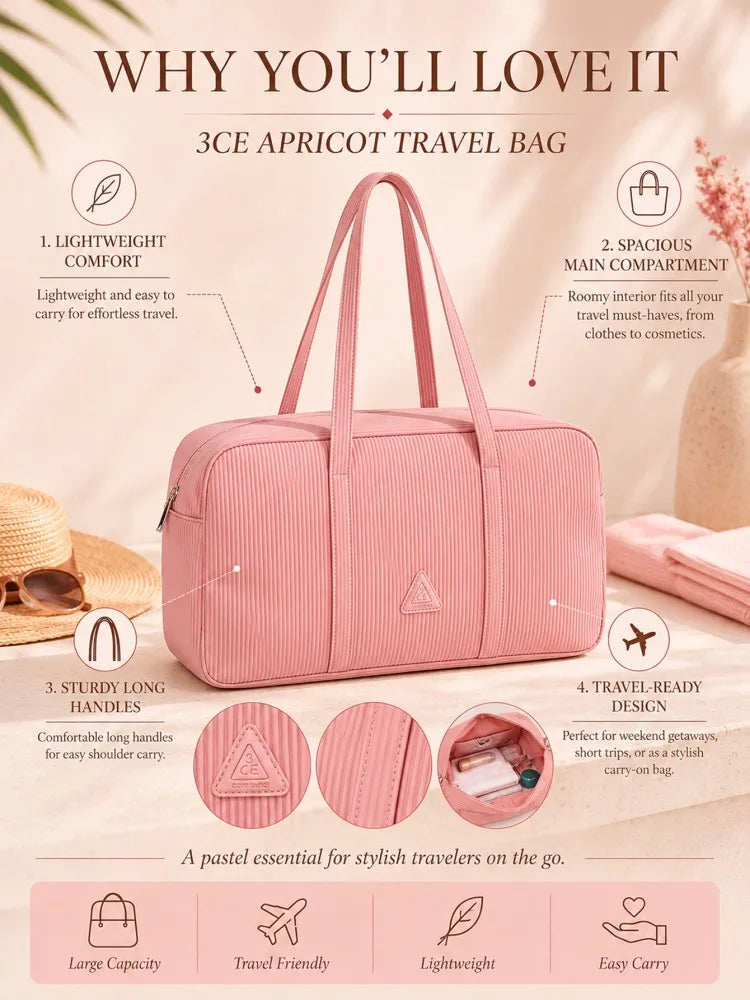 3CE Light Pink Travel Pouch Make up Bags Portable Outdoor Organizer for Cosmetics and Personal Items