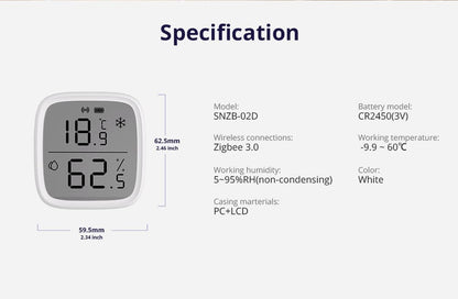SONOFF SNZB 02D Zigbee Temperature Humidity Sensor with 2.5" LCD Screen for EWeLink SONOFF ZigBee Bridge Alexa Google Home Alice