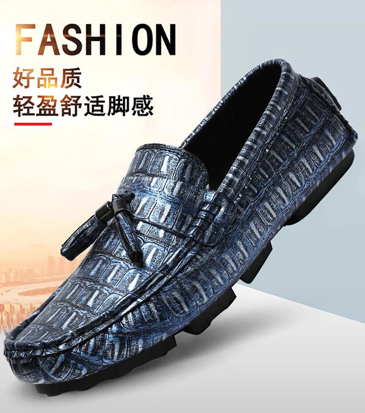 Casual Summer MenLoafers  Shoes Men's Slip-On Anti-Slip Breathable Loafers Shoes Round Toe Flat Heel Rubber Outsole PU Mens