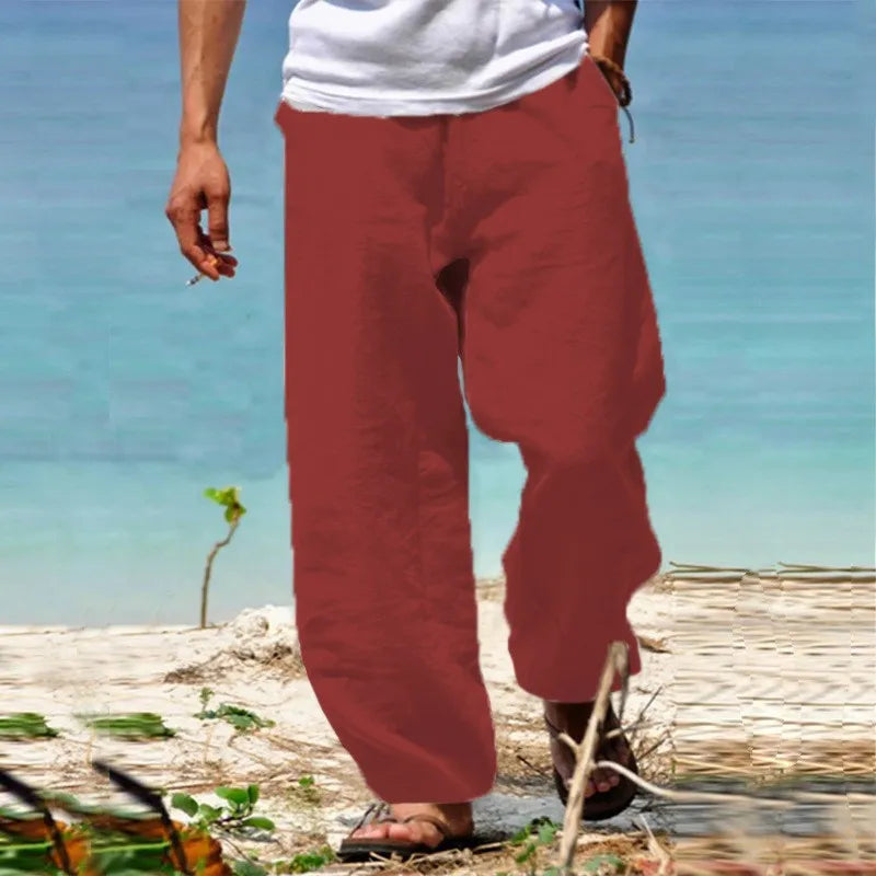 2024 Spring/Summer New Men's Cotton Pants Summer Fashion Casual Solid Color Loose Plus Size S-5XL Jogger Trousers