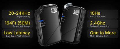 XTUGAJ02s Wireless in Ear Monitor System 2.4G Mini Stereo IEM System Low Latency One Transmitter More Receiver Stage Singer Band
