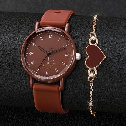 2PCS/Set Fashion Women Watches Casual Arabic Dial  Silicone Band Quartz Wristwatch Heart Bracelet Set Reloj Mujer (Without Box)