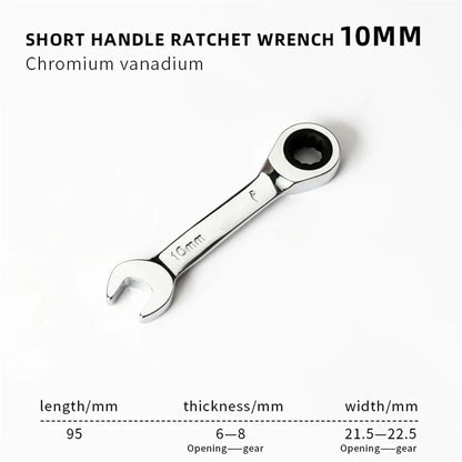 1Set 6mm-19mm Reversible Combination Stubby Single Wrench Stubby Combination 72 Tooth Ratchet Socket Spanner Nut Repair Tools