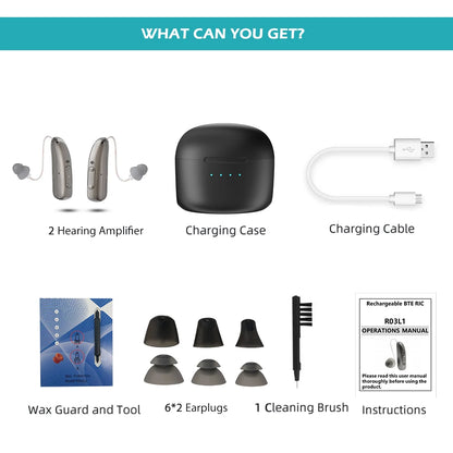 Self-Fitting OTC Hearing Aids, Mild to Moderate Hearing Loss,Bluetooth Hearing Aid with Invisible Fit Noise Support audifonos