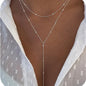Stainless Steel Y-Shaped Pendant Necklace for Women Girls, Elegant Fashion Simulated Diamond Long Tassel Dangle Jewelry Gifts