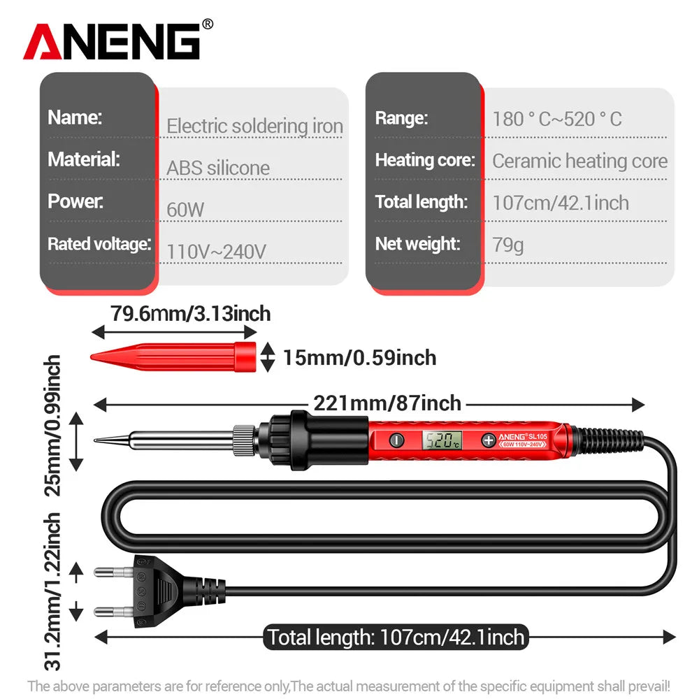 Digital Display Electric Soldering Iron ANENG SL105 Adjustable Temperature EU/220V US/110V Portable Kit Weld Solder Repair Tools