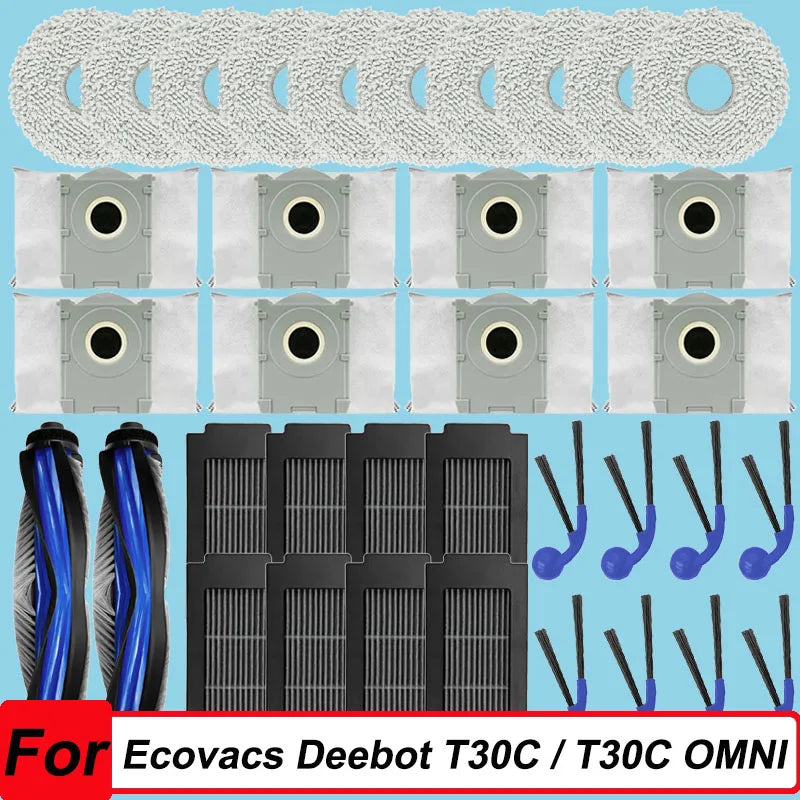 Parts For Ecovacs Deebot T30C / T30C OMNI Parts Main Roller Side Brush Filter Mop Cloth Dust Bag