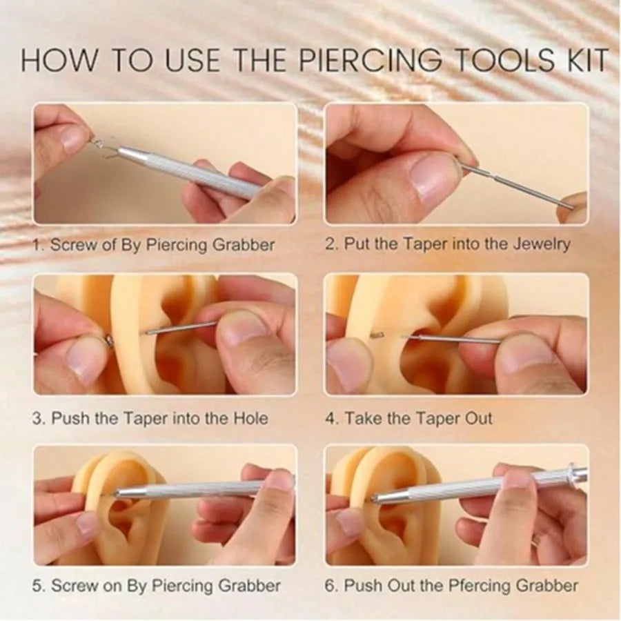 Stainless Steel Flat Back Earrings Applicator Tool Threadless Insertion Pin Thread Body Piercing Kit For Ear Nose Lip