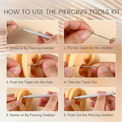 Stainless Steel Flat Back Earrings Applicator Tool Threadless Insertion Pin Thread Body Piercing Kit For Ear Nose Lip