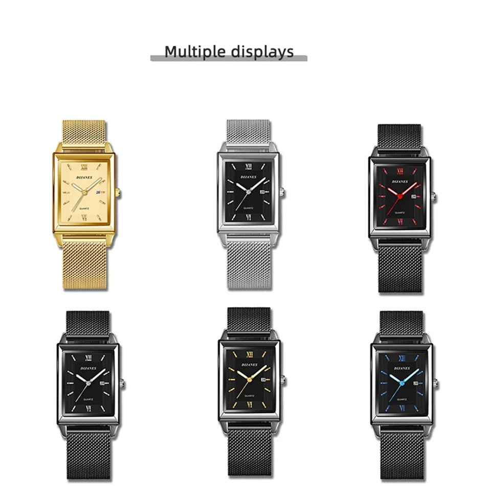 Men's Calendar Date Sport & Leisure Leather Clock 2023 Luxury Business Golden Stainless Steel Mesh Band Quartz Man Watches