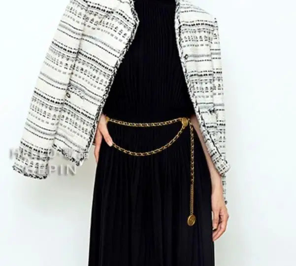 High Quality Metal Waist Chain Belts For Women Round Flower Pendant Chain Strap Rope Female Fine Waistband Dress Shirt Decoratio