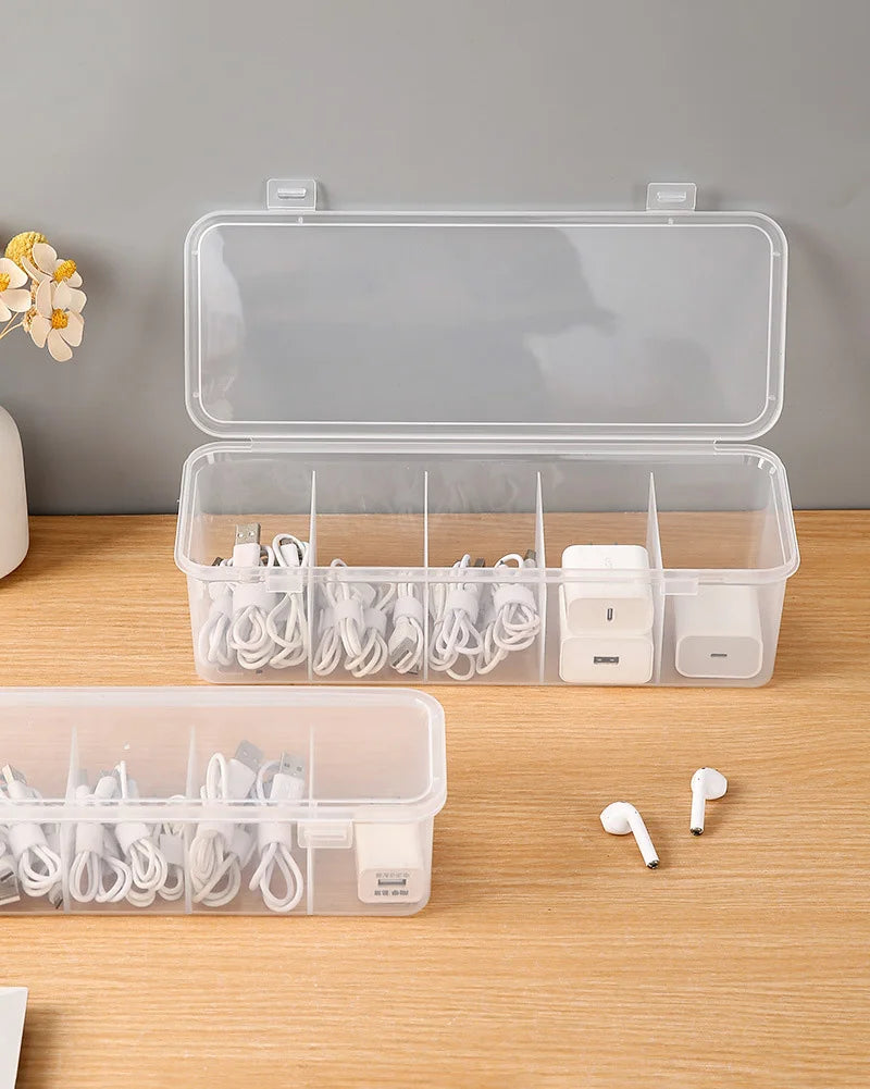 Transparent Data Cable Organizer Case Classification Dustproof Card Organizer Lid Clutter Collection Box for Office Home New