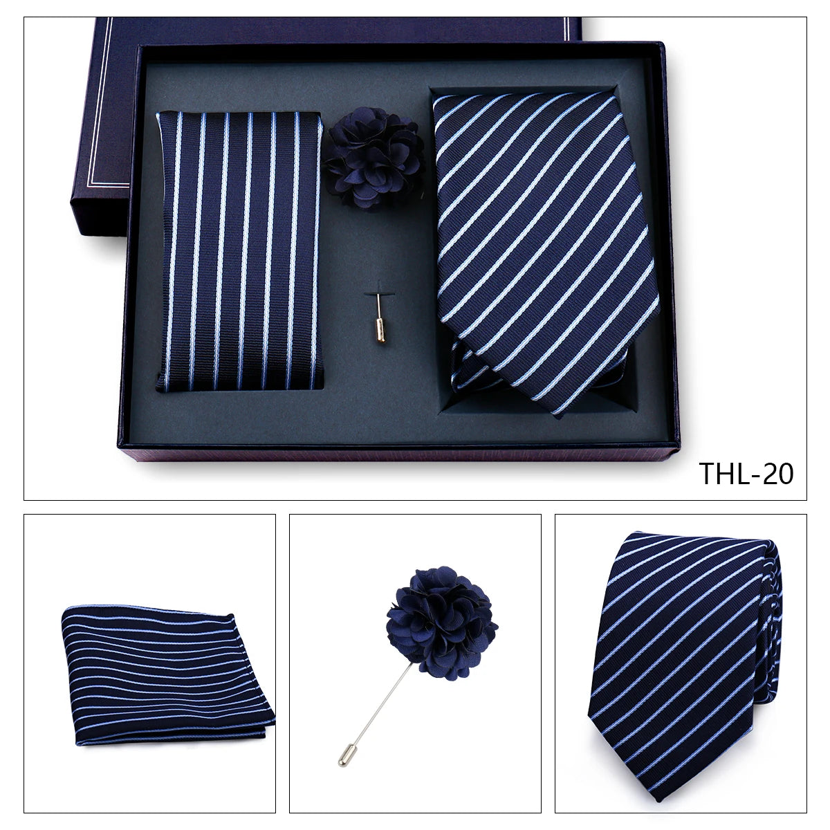 Elegant Ties For Men Classic Paisly Neck Tie Pocket Square Brooch Set With Gift Box Mens Business Wedding Suit Accessories