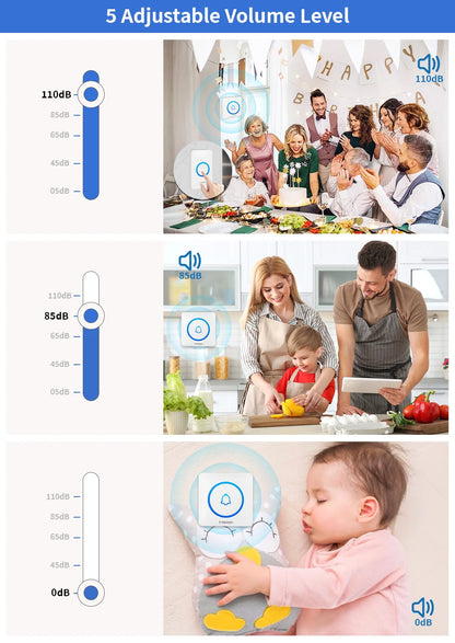Meian Smart Home Doorbell Wireless Security Doorbell IP65 Waterproof Outdoor Door Bell 60 Songs 5 Volume Adjustable Chime Kit