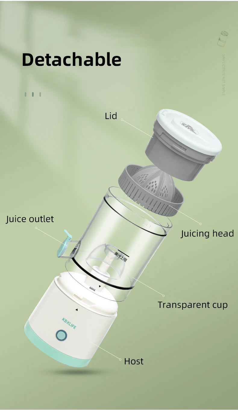 USB Rechargeable Electric Juicer 1PC Wireless Citrus Lemon Orange Juicer Automatic Fresh Fruit Blender for Kitchen