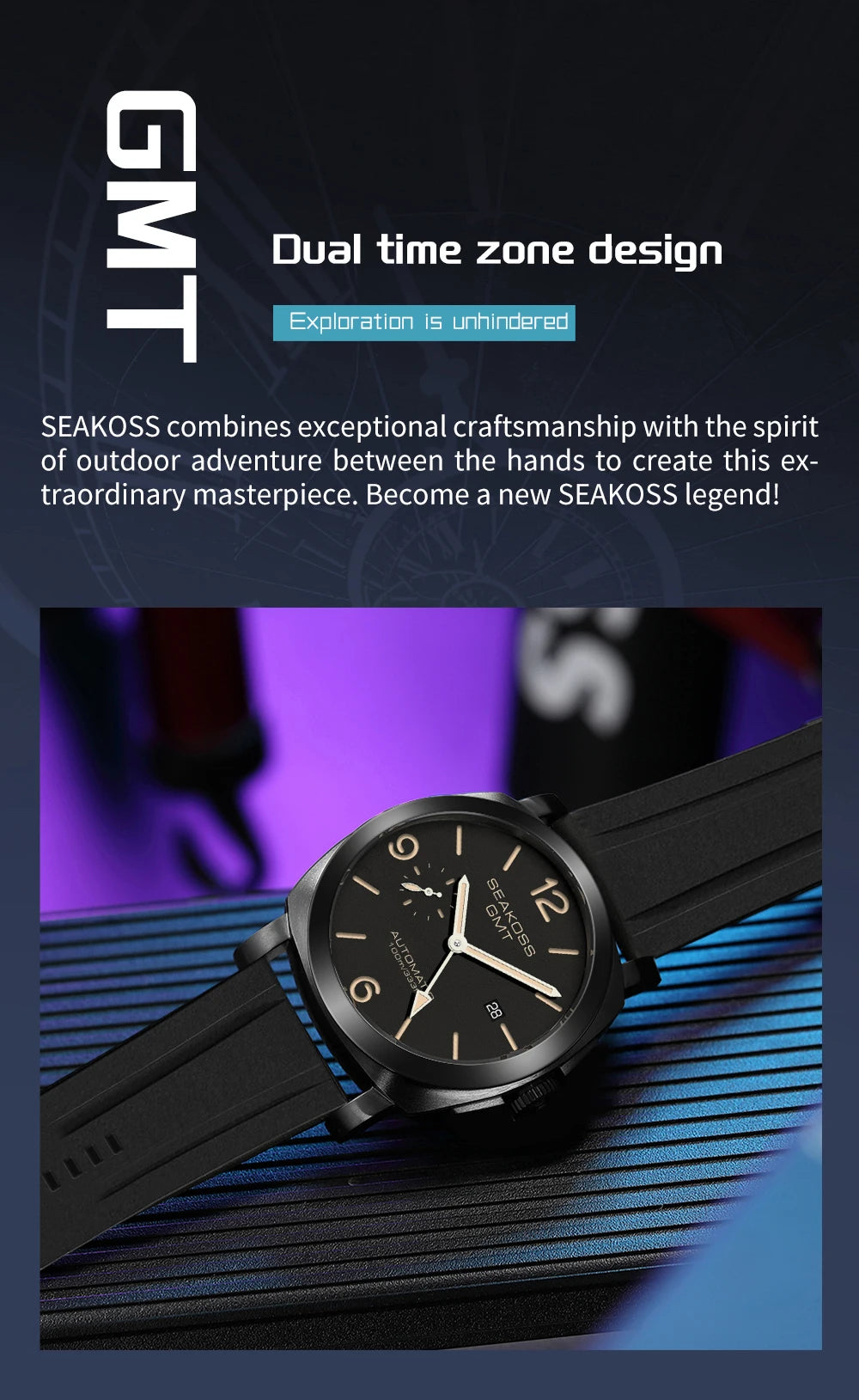 SEAKOSS GMT Super Luminous Diving Automatic Mechanical Watch Men 10ATM 1963 Seagull st2557 Movement Calendar Sapphire Wristwatch