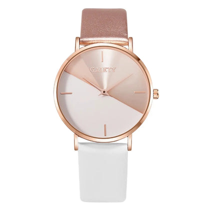 Women'S Watch Set Luxury Fashion Light Luxury Geometric Stitching Quartz Style Pu Leather Strap Round Dial Women'S Gift