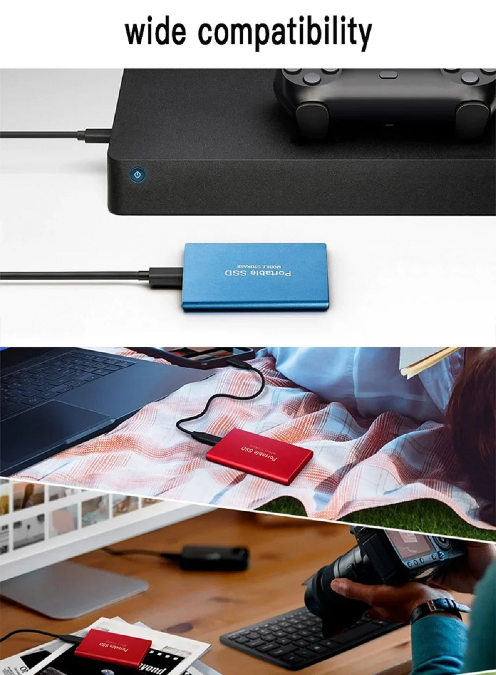 Large Capacity External SSD 2TB/4TB/128TB Type-C USB3.2 Portable Solid Disk Fast Transfer for Mac Desktop PC