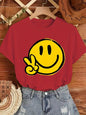 Women's Geometric Joyful Face Smile Print T-Shirt Casual Short Sleeve Crew Neck Top Comfort Summer Woman Clothing