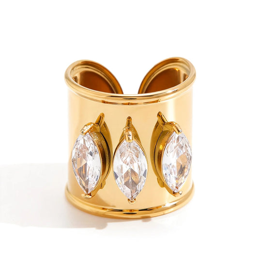 Youthway Delicate Horse Eye Shape Zircon Open Ring For Women 18K Gold PVD Plated Stainless Steel Ring Fashion Jewelry Gift