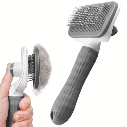 Dwustronna szczotka do pielęgnacji psa i kota 20×10×5,5 cm, samoczyszcząca szczotka druciana z zagiętymi igłami z okrągłymi końcówkami, ergonomiczny uchwyt do usuwania sierści zwierząt domowych