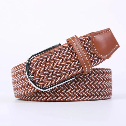 Women Casual Knitted Elastic Belt Pin Buckle Webbing Strap Woven Canvas Braided Stretch  - Belts for Men