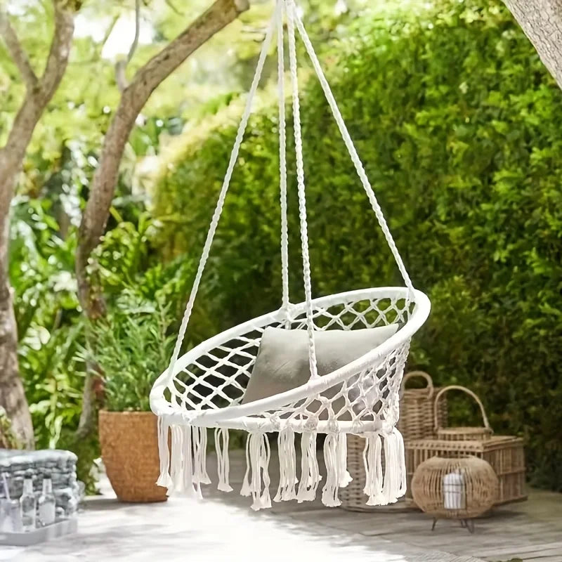Woven Hanging Chair with Backrest for Indoor & Outdoor | Swing Chair for Garden, Patio, Balcony | Portable Nest Basket