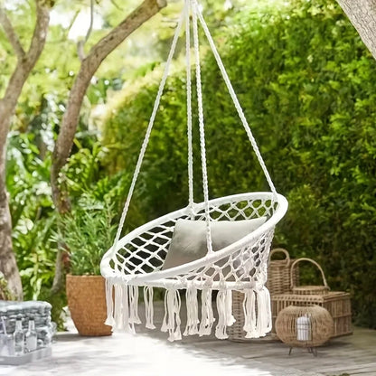 Woven Hanging Chair with Backrest for Indoor & Outdoor | Swing Chair for Garden, Patio, Balcony | Portable Nest Basket