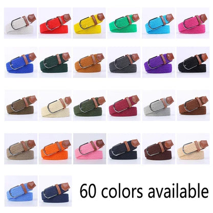 Women Casual Knitted Elastic Belt Pin Buckle Webbing Strap Woven Canvas Braided Stretch  - Belts for Men